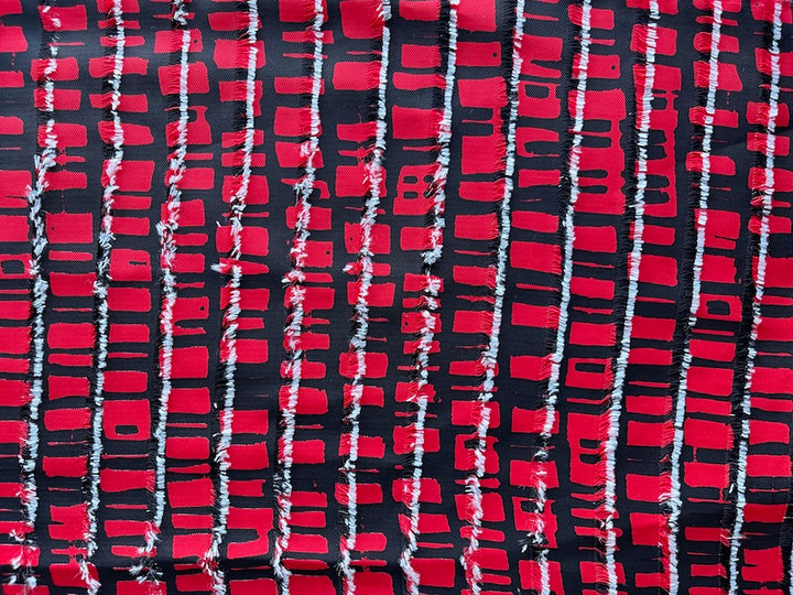 Sassy Fringed Red, White & Black Viscose Crepe (Made in Italy)