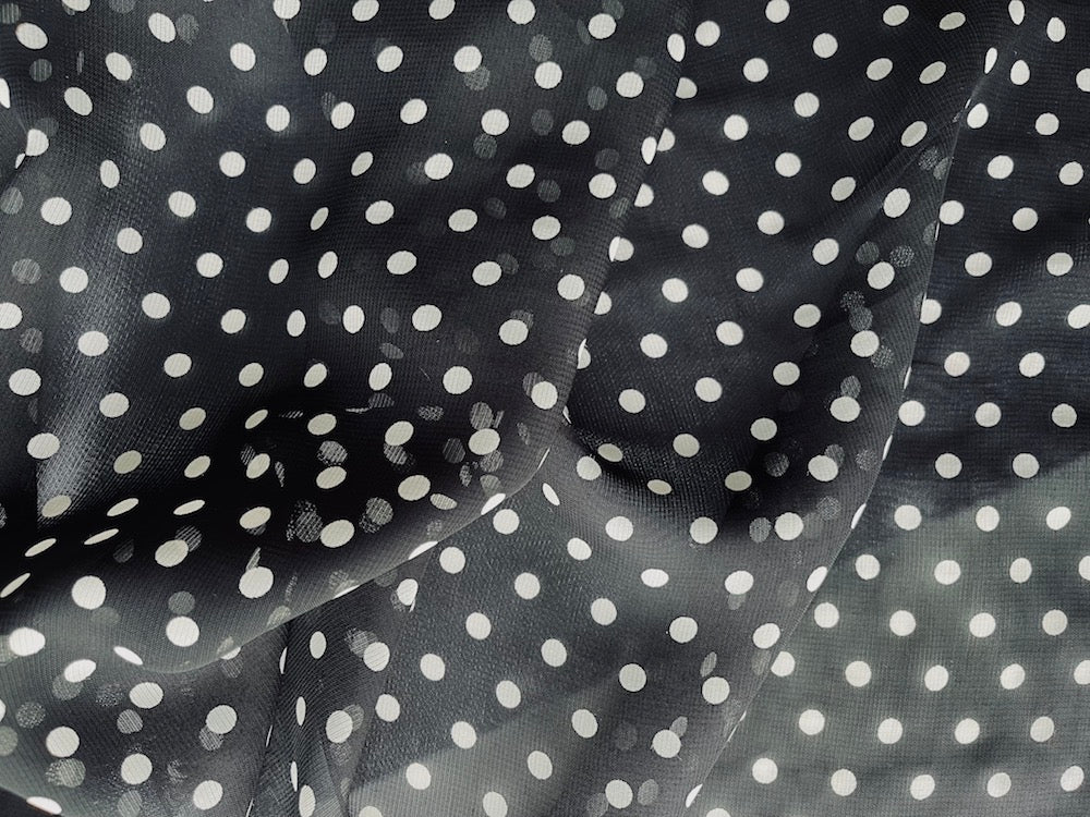 Semi-Sheer Flirty Black & White Polka Dotted Viscose (Made in Italy)