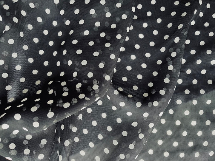 Semi-Sheer Flirty Black & White Polka Dotted Viscose (Made in Italy)