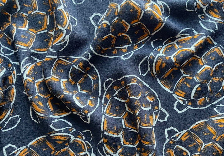Bewitching Swimming Sea Turtles Viscose Crepe (Made in Italy)