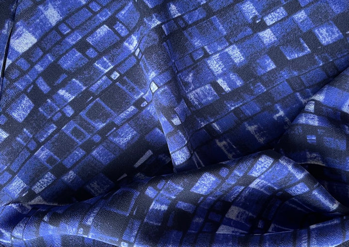 Geometric Iced Cobalt Squared Viscose Crepe (Made in Italy)