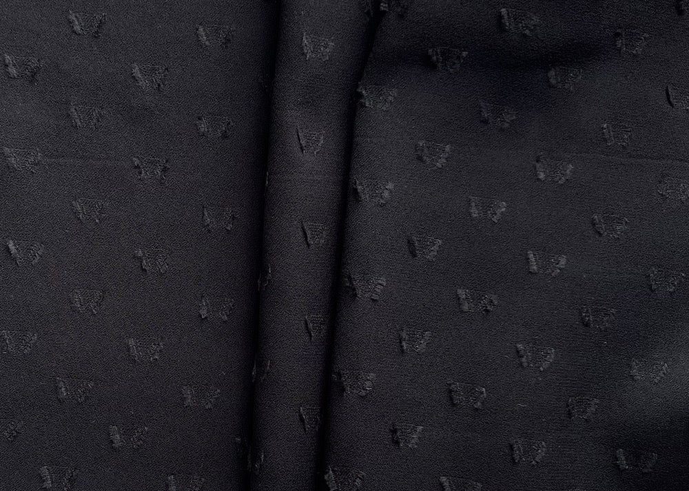 Tone-On-Tone Geometric Black Viscose Blend Crepe (Made in Italy)