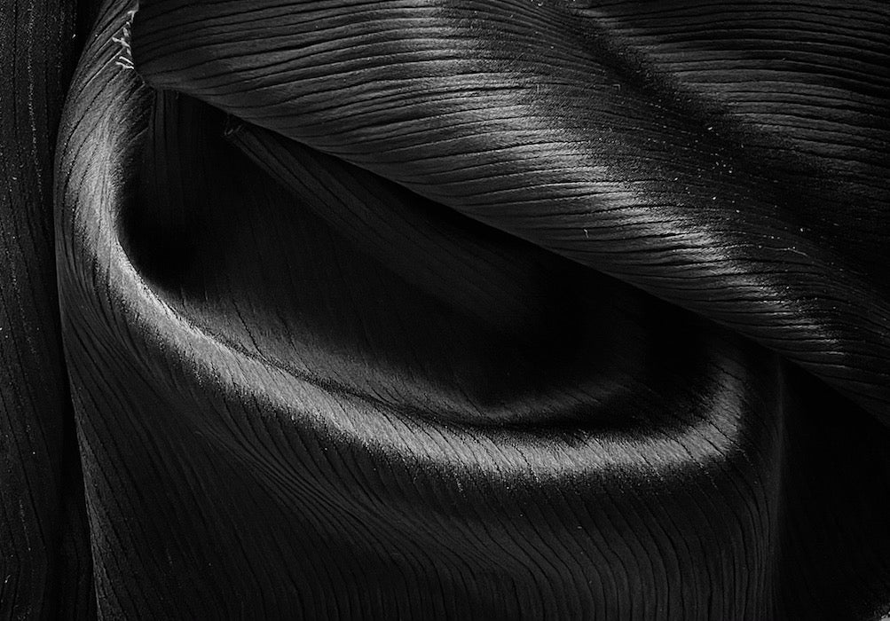 Pleated Black Viscose Blend Satin (Made in Italy)