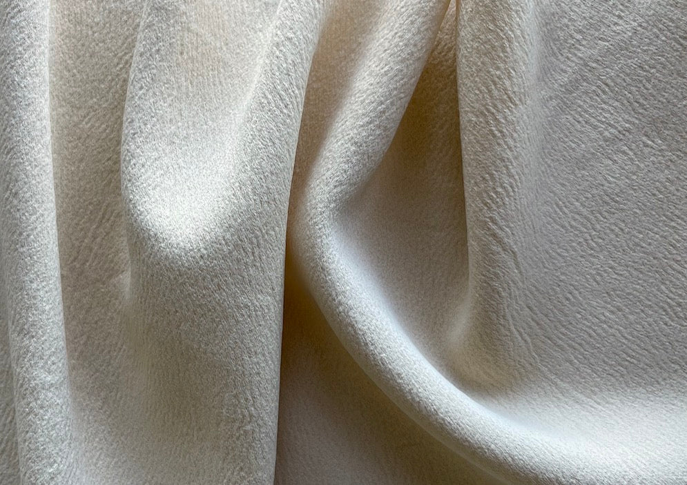 Crinkled Palest Whipped Apricot Creme Viscose Blend Crepe (Made in Italy)