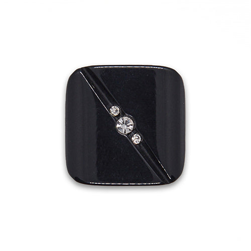 Square Black & Clear Rhinestone Button (Made in Italy)