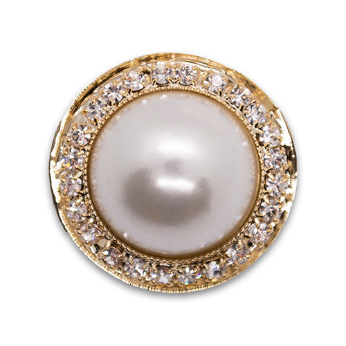 Domed Pearl & Clear Rhinestone Button