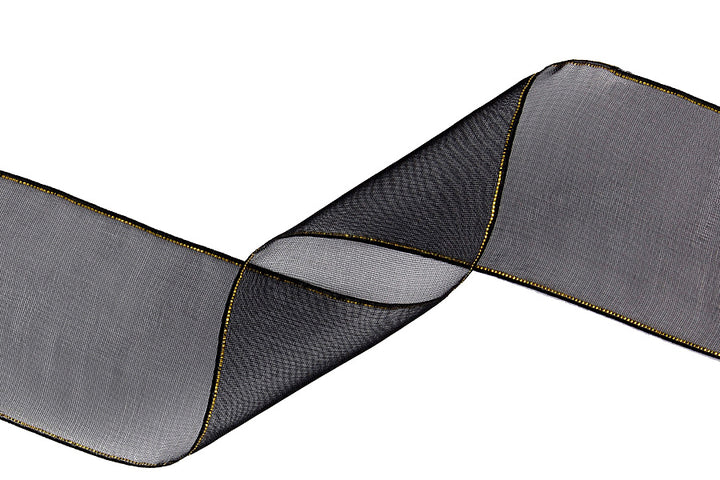 2" Black & Metallic Gold Sheer Ribbon
