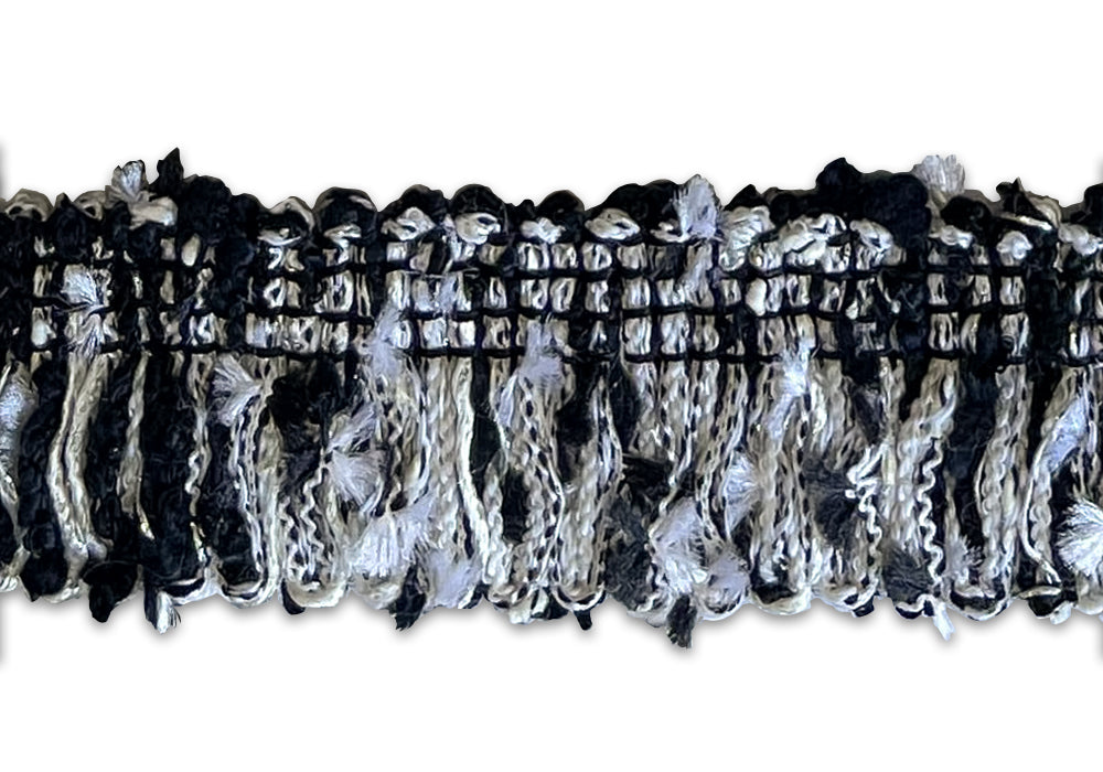 1" Coal & Cloud Textured Fringed Trim (Made in USA)