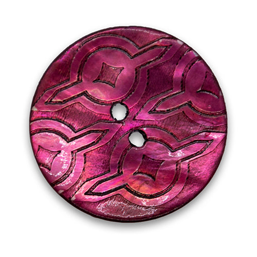 2-Hole Etched Hot Pink Irridescent Shell Button (Made in Spain)