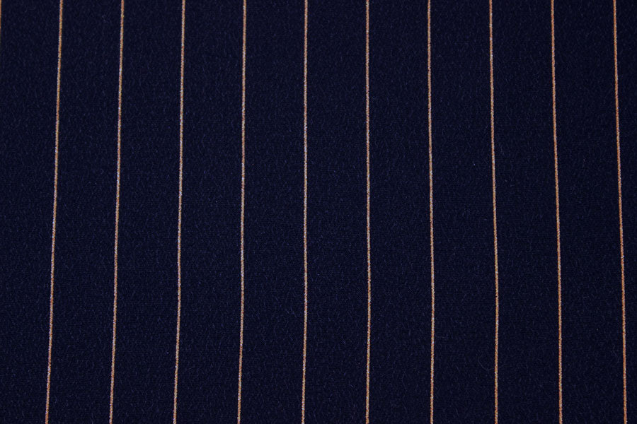 Designer Navy & Gold Pinstripe Sand-Washed Silk Crepe de Chine (Made in Italy)