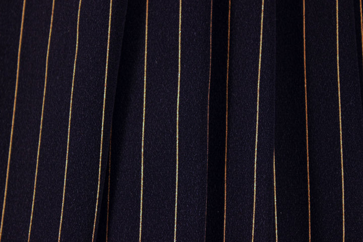 Designer Navy & Gold Pinstripe Sand-Washed Silk Crepe de Chine (Made in Italy)