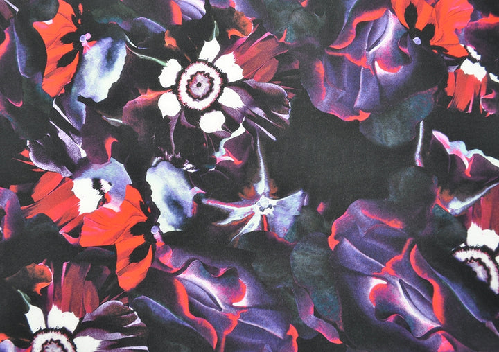 Midnight Tropical Floral Plum Passion Silk Crepe