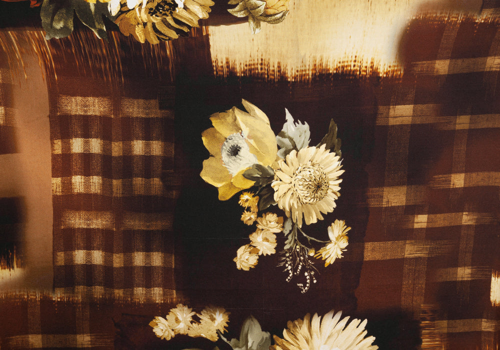 Designer Starlight Cream Chrysanthemum Printed Stretch Silk Charmeuse (Made in Italy)