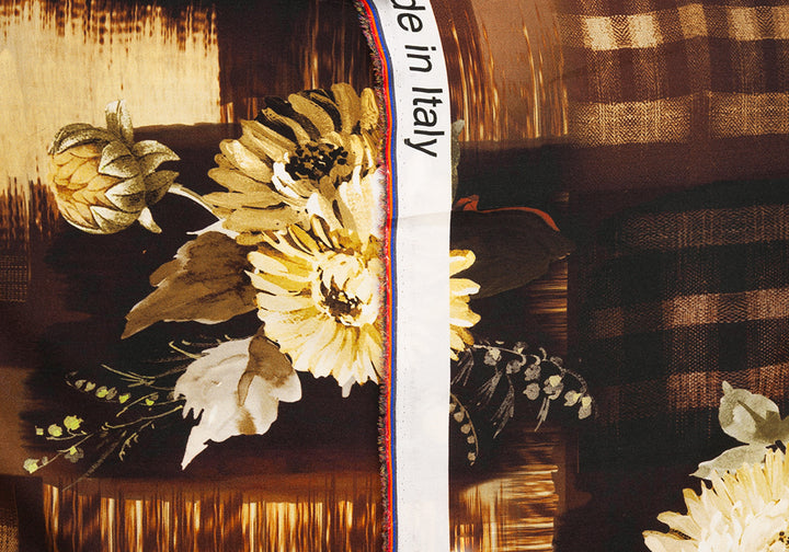Designer Starlight Cream Chrysanthemum Printed Stretch Silk Charmeuse (Made in Italy)