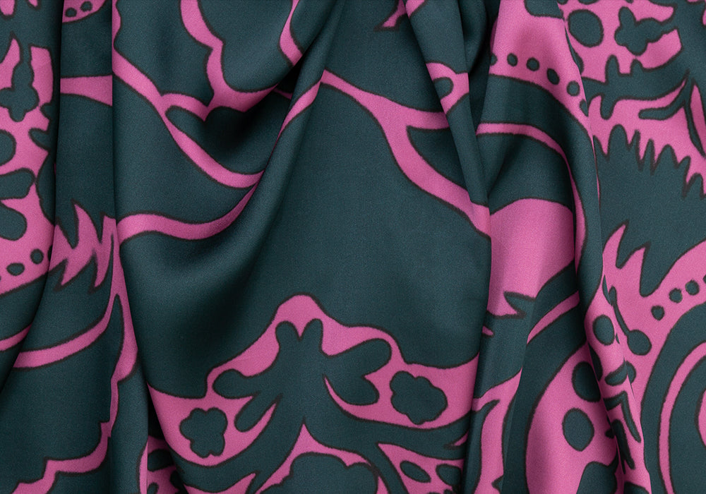 Couture Spruce Raspberry Swirl Silk Charmeuse (Made in Italy)