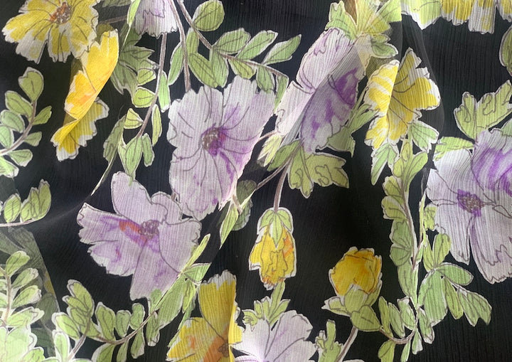 Summer Morning Glory Crinkled Silk Chiffon (Made in Italy)