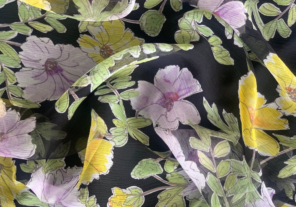 Summer Morning Glory Crinkled Silk Chiffon (Made in Italy)