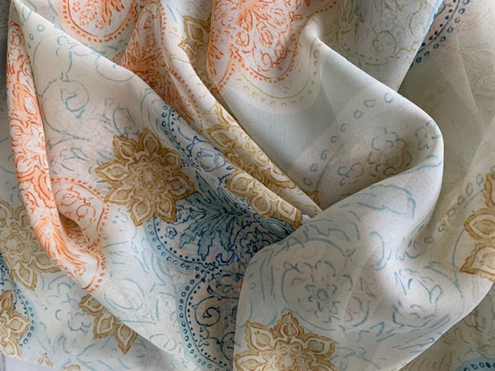 Airy Aqua Mosaic Silk Chiffon (Made in Italy)