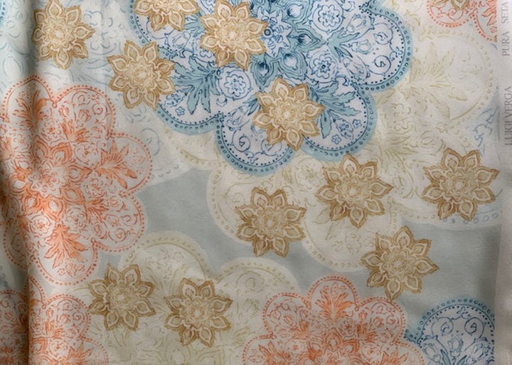 Airy Aqua Mosaic Silk Chiffon (Made in Italy)