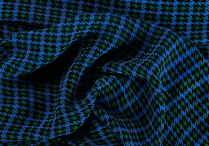 Cobalt & Moss Houndstooth Silk Chiffon (Made in Italy)