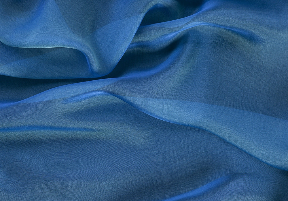 Iridescent Sapphire Blue Sheer Silk Chiffon