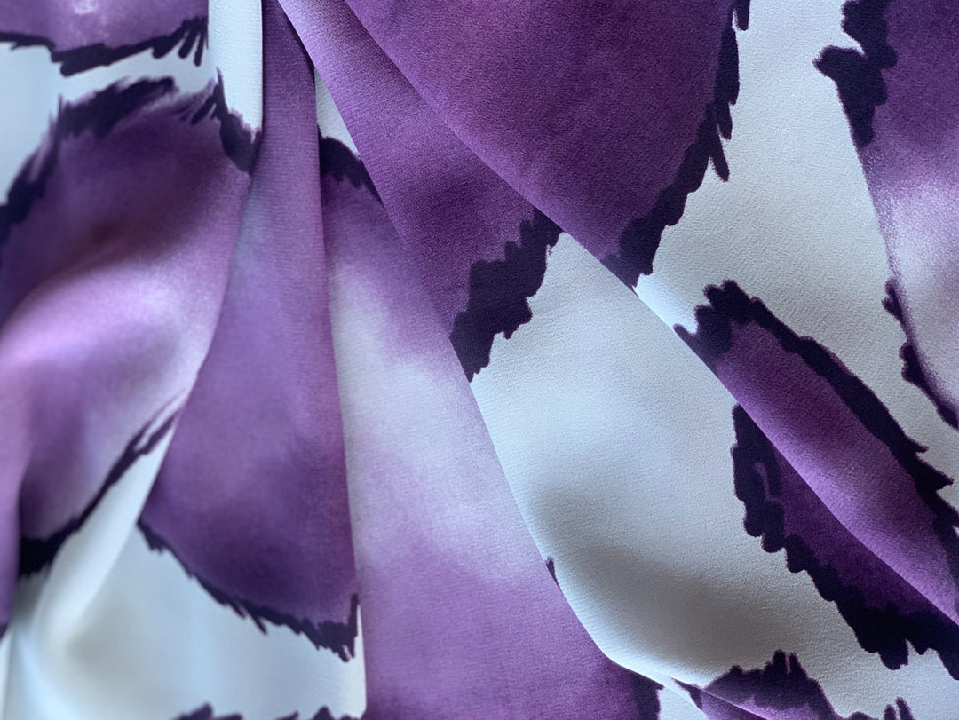 Lilac & Smoke Abstract  Silk Crepe De Chine (Made in Italy)