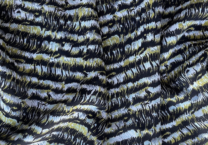 Ochre Variegated Feathery Striped Silk Crepe  (Made in Italy)