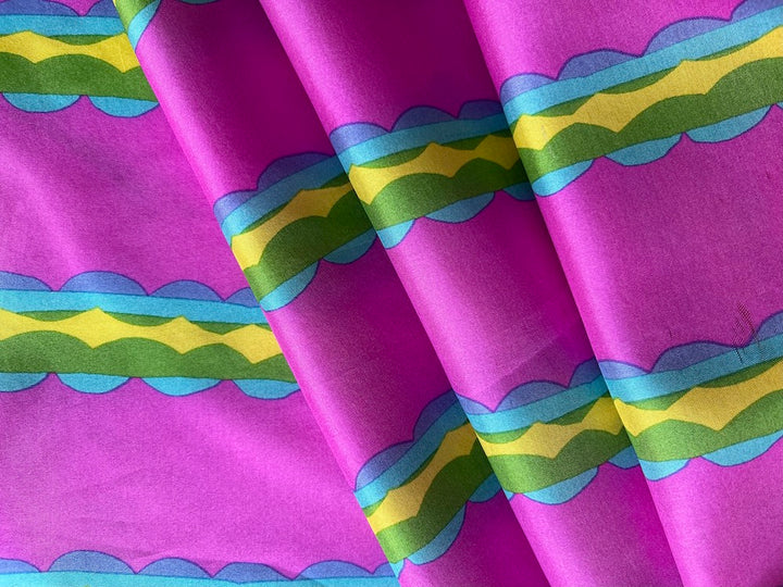 Fuchsia Scalloped Stripes Silk Habutai (Made in Italy)