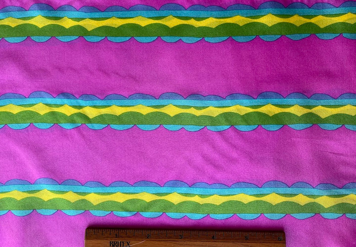 Fuchsia Scalloped Stripes Silk Habutai (Made in Italy)