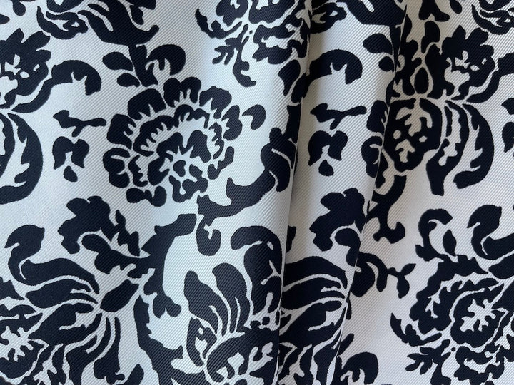 Designer Silhouetted Open Lotus Silk Twill (Made in Italy)