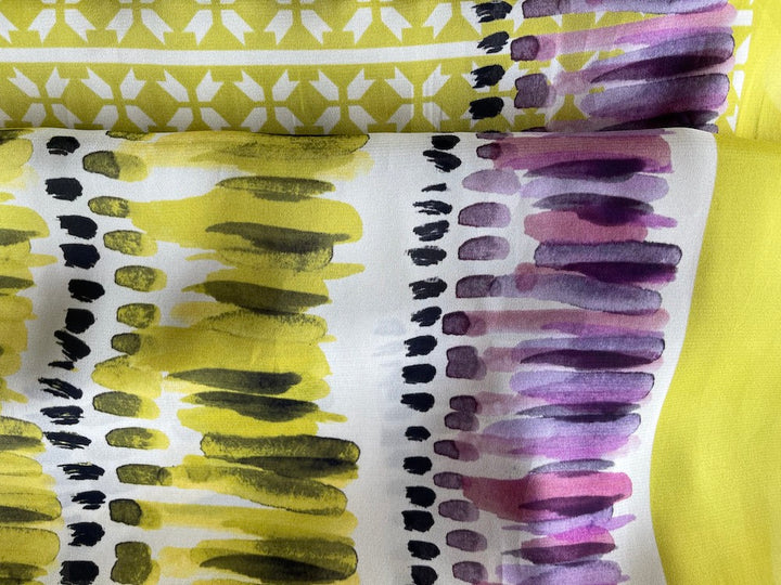 39" Panel - Jil Sander Abstract Feathered Citrine & Plum Silk Crepe De Chine (Made in Italy)