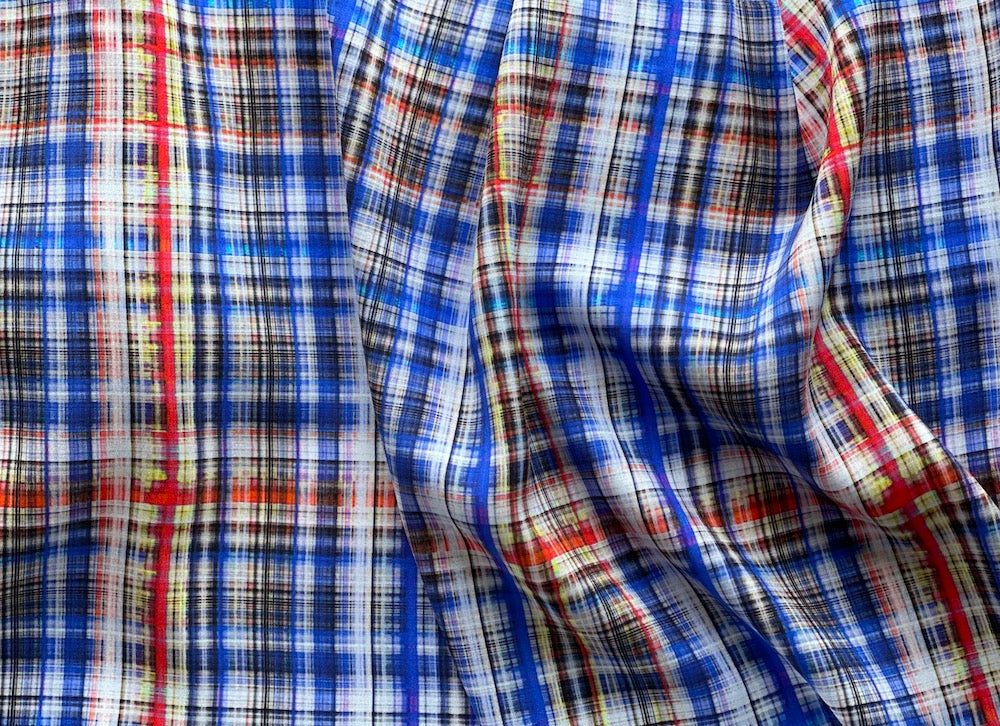 Dynamic Summery Plaid Silk Charmeuse (Made in Italy)