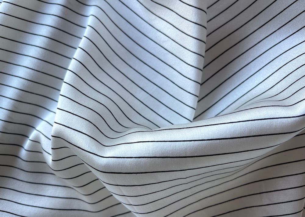 Simply Classic Black & White Striped Stretch Silk Charmeuse