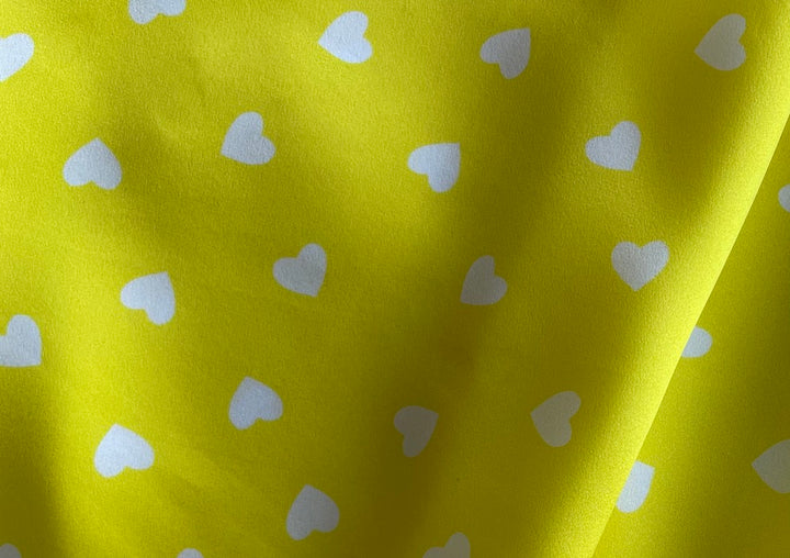 Valentino Electric Yellow Floating Hearts Silk Satin Charmeuse (Made in Italy)