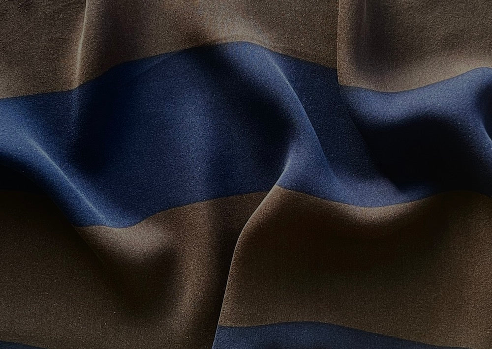 Balenciaga Subdued Striped Chestnut & Marine Silk Crepe Georgette (Made in Italy)
