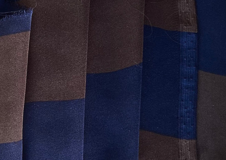 Balenciaga Subdued Striped Chestnut & Marine Silk Crepe Georgette (Made in Italy)