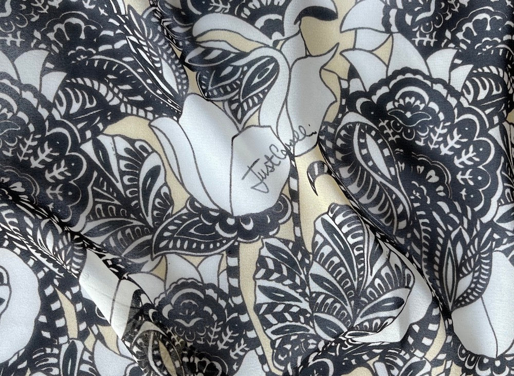 Cavalli Semi-Sheer Art Deco-influenced Silk Chiffon (Made in Italy)