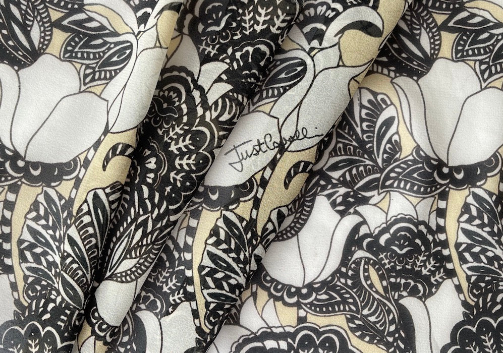 Cavalli Semi-Sheer Art Deco-influenced Silk Chiffon (Made in Italy)