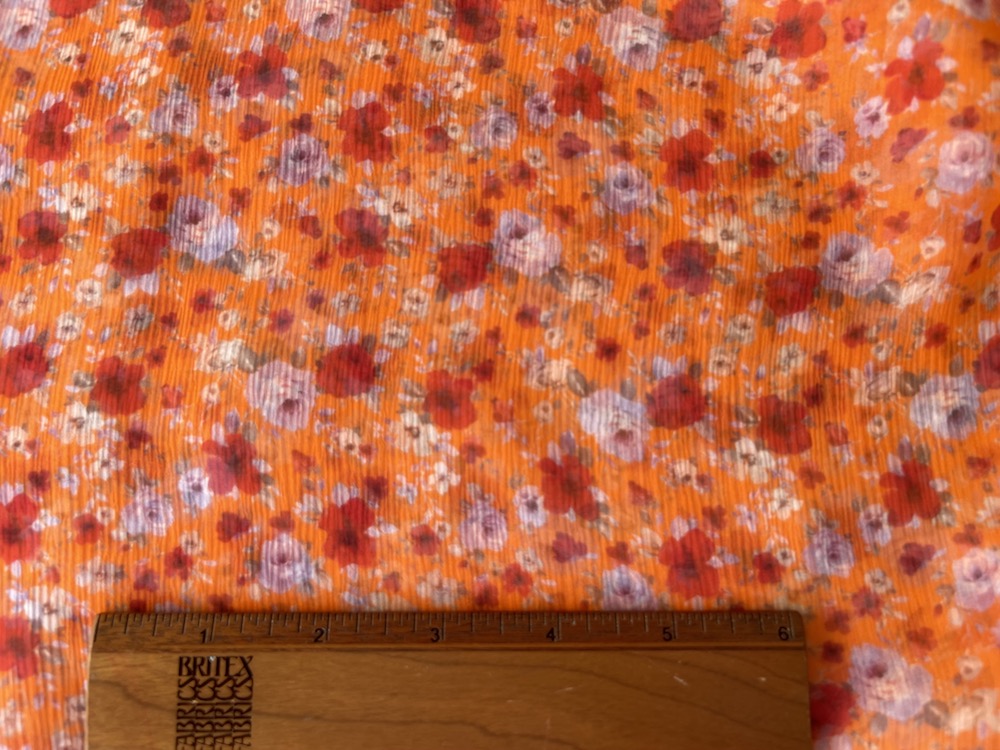 Tumbling Tangerine Lilac & Red Roses Silk Chiffon (Made in Italy)