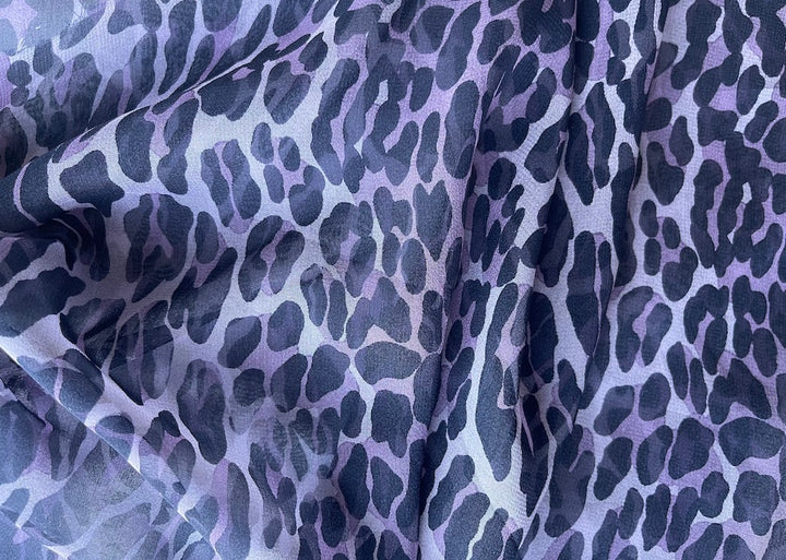 Semi-Sheer Amusing Royal Purple Leopard Silk Chiffon