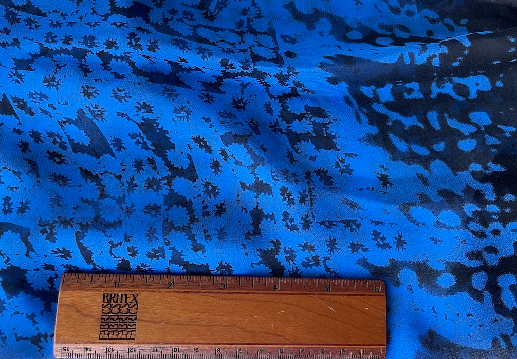 Border Print - Cobalt Blue & Black Floral Silk Chiffon (Made in Italy)