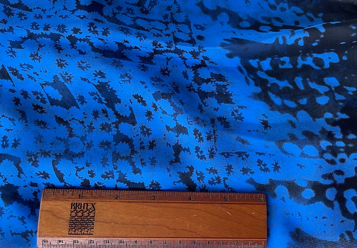 Border Print - Cobalt Blue & Black Floral Silk Chiffon (Made in Italy)