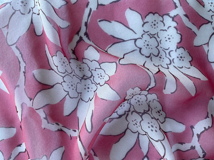 Valentino Sheer Lemonade Pink Floral Silk Chiffon (Made in Italy)
