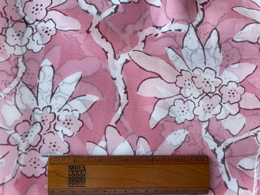 Valentino Sheer Lemonade Pink Floral Silk Chiffon (Made in Italy)