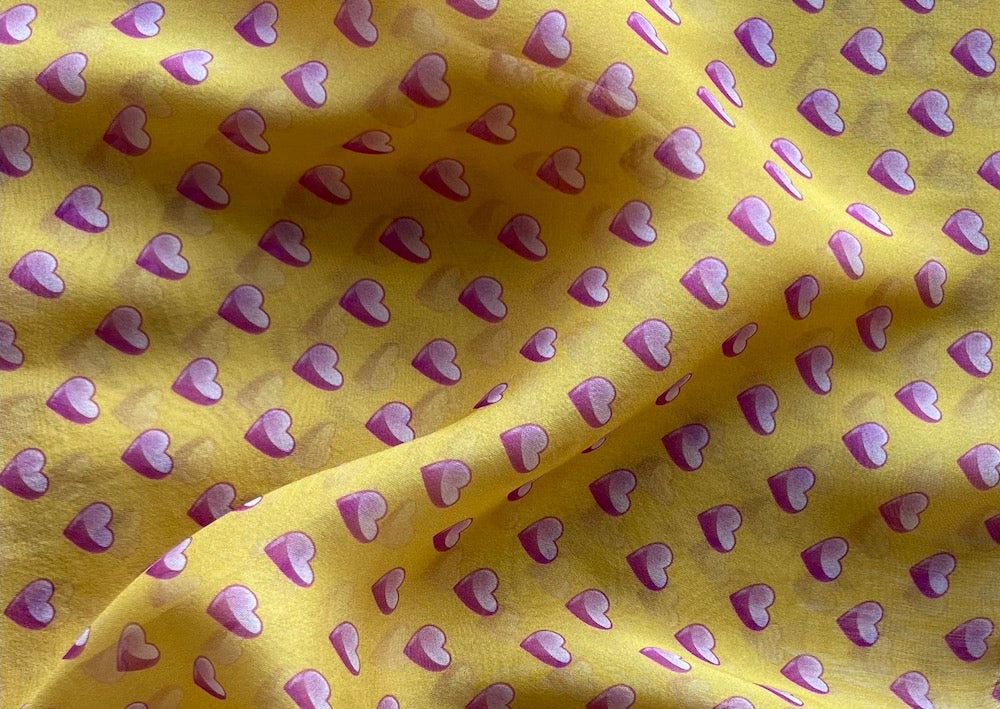 Tuscan Sun Silent Conversational Hearts Silk Chiffon (Made in Italy)