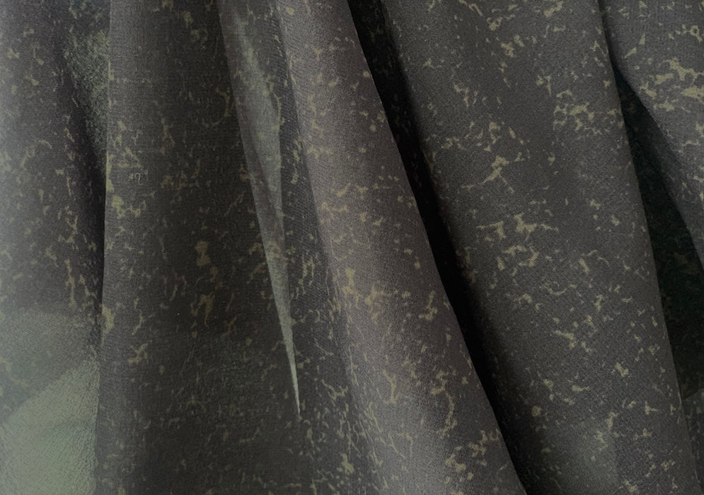 Mottled Olive & Black Stretch Silk Chiffon (Made in Italy)