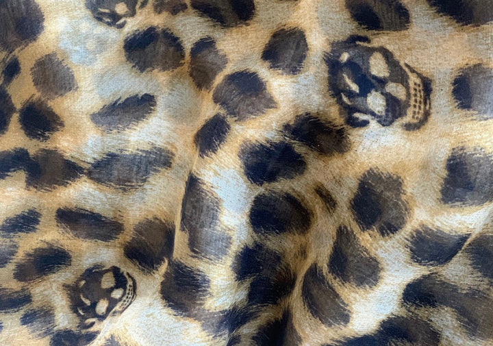 58" Panel - Alexander McQueen Skulls & Leopard Spots Silk Chiffon  (Made in Italy)