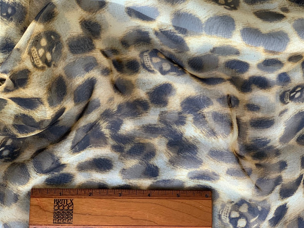 58" Panel - Alexander McQueen Skulls & Leopard Spots Silk Chiffon  (Made in Italy)