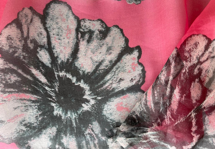Semi-Sheer Pearl Grey Cosmos Fleurs Silk Organza  (Made in Italy)