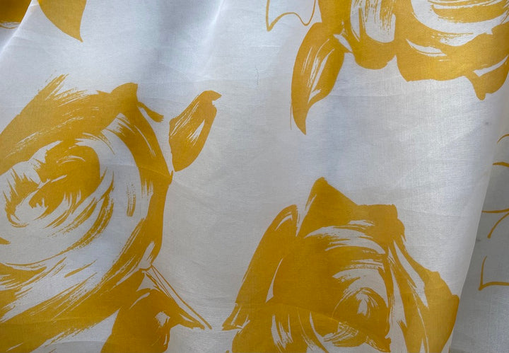 Semi-Sheer Buoyant Marigold Yellow Roses Silk Organza  (Made in Italy)